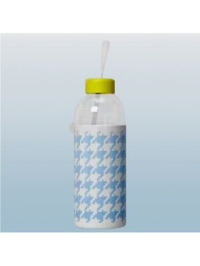 🆕- Room Essentials Blue Houndstooth Glass Tumbler with Straw. NWT